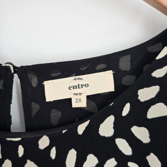Entro Dress Black + Off White Size 2x Fully lined 3/4 sleeve oversized - Picture 3 of 7